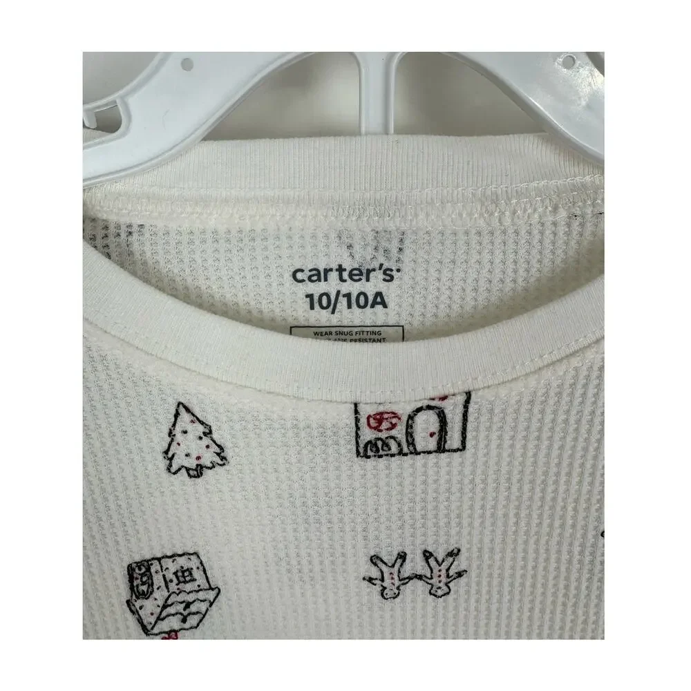 Carters Kids Long Sleeve Waffle Gingerbread Thermal Pajamas Set Size 10 Ivory